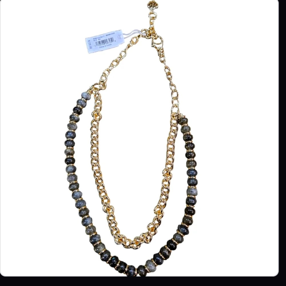 NWT KENDRA SCOTT Rebecca Labadorite Grey ‎ Stones Gold Double Strand Necklace
